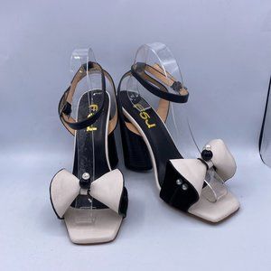 FSJ White Peep Toe Slingback Chunky Sandals Heels